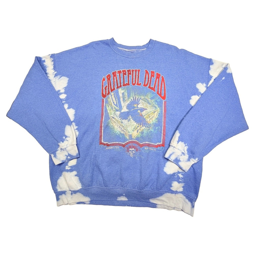 Grateful Dead Blue and White Tie-Dye Crewneck Sweatshirt